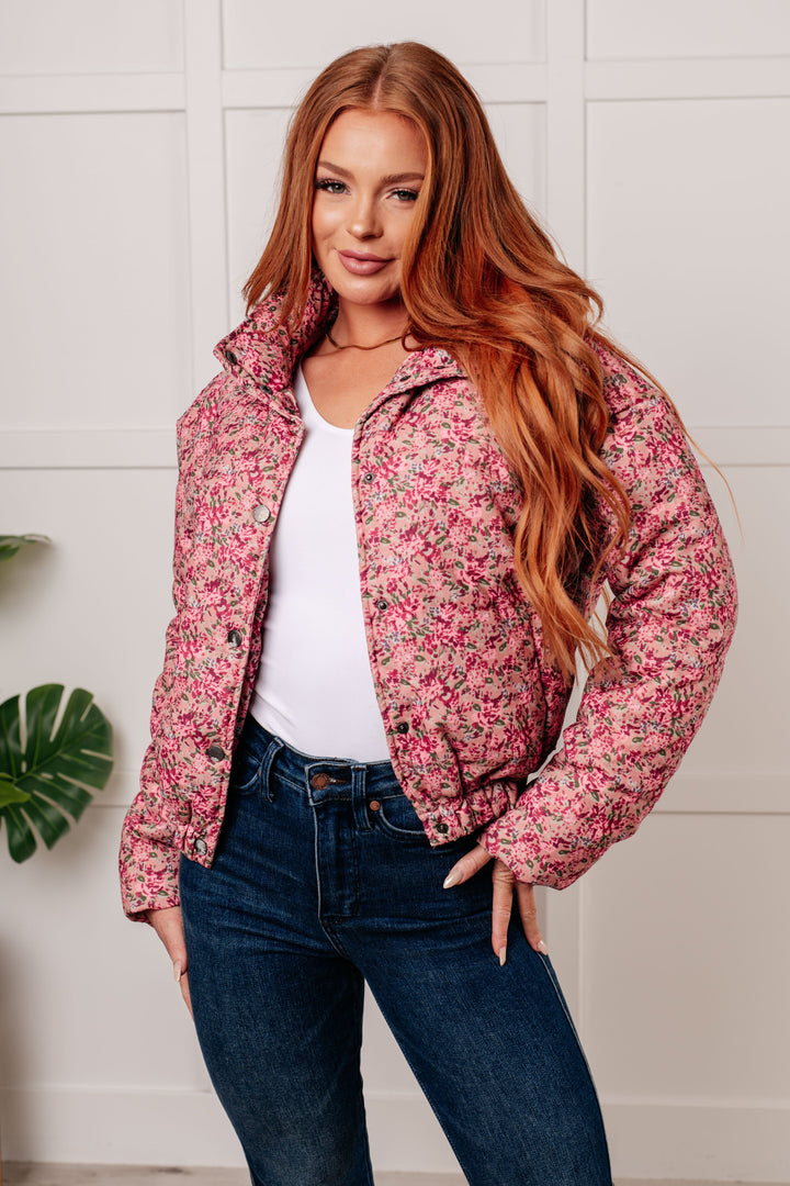 Wish Me Well Floral Printed Puffer Jacket in Rose Multi-Outerwear-Inspired by Justeen-Women's Clothing Boutique