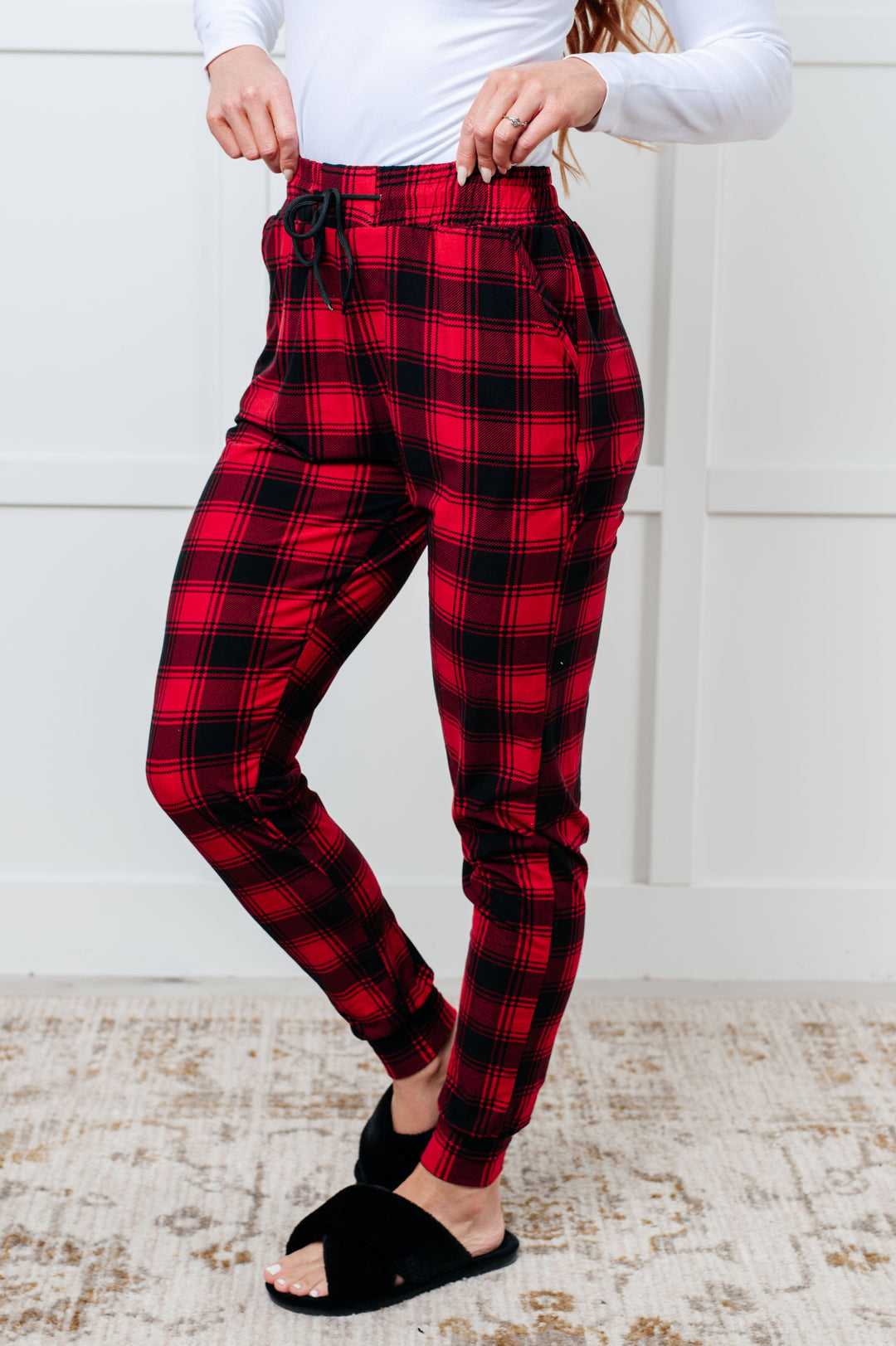 Your New Favorite Joggers in Red Plaid-Pants-Inspired by Justeen-Women's Clothing Boutique