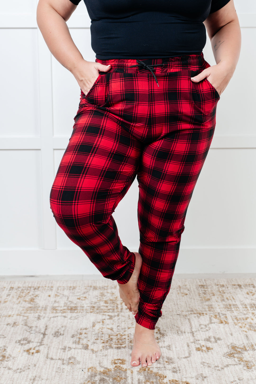 Your New Favorite Joggers in Red Plaid-Pants-Inspired by Justeen-Women's Clothing Boutique