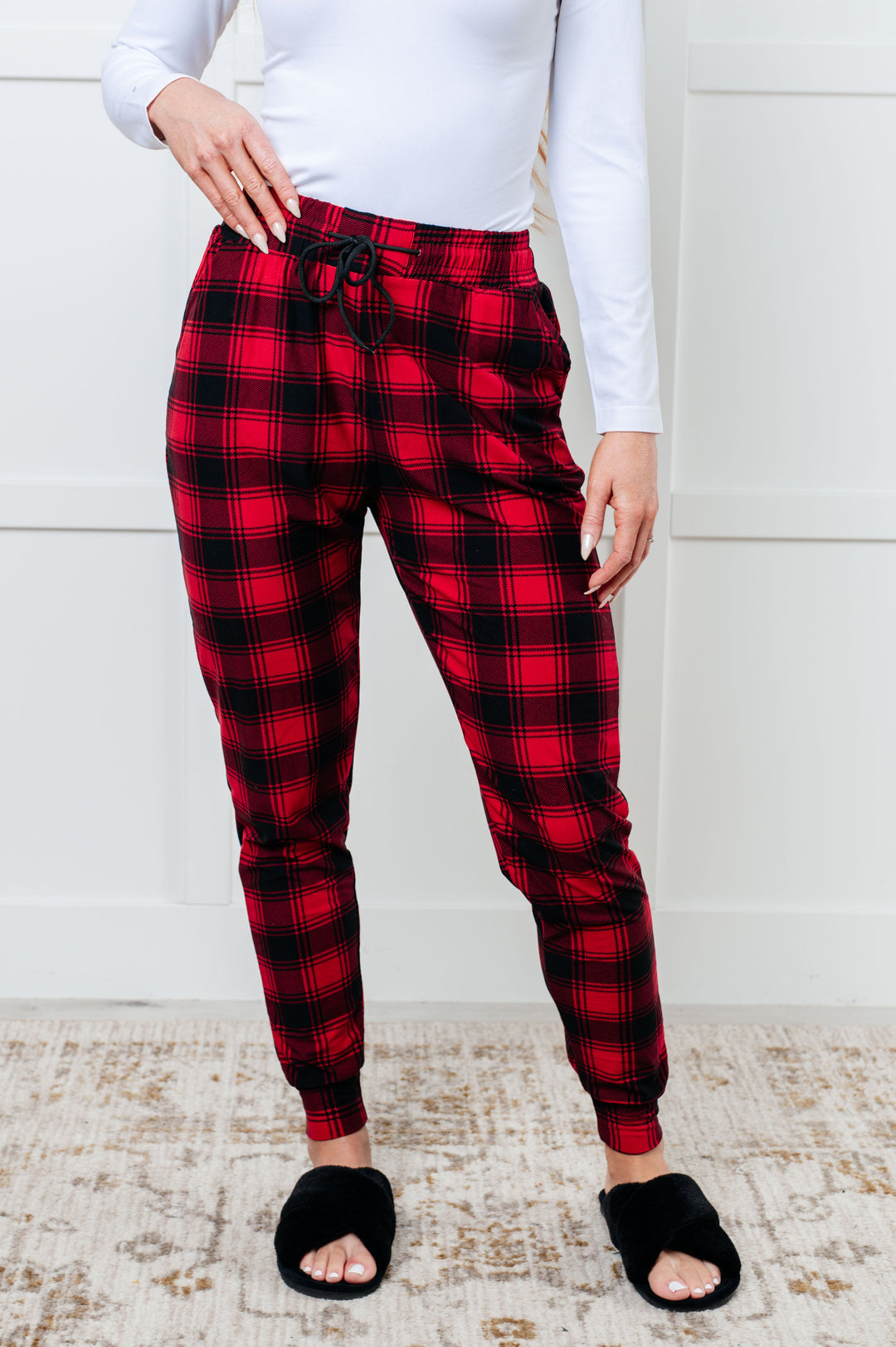 Your New Favorite Joggers in Red Plaid-Pants-Inspired by Justeen-Women's Clothing Boutique