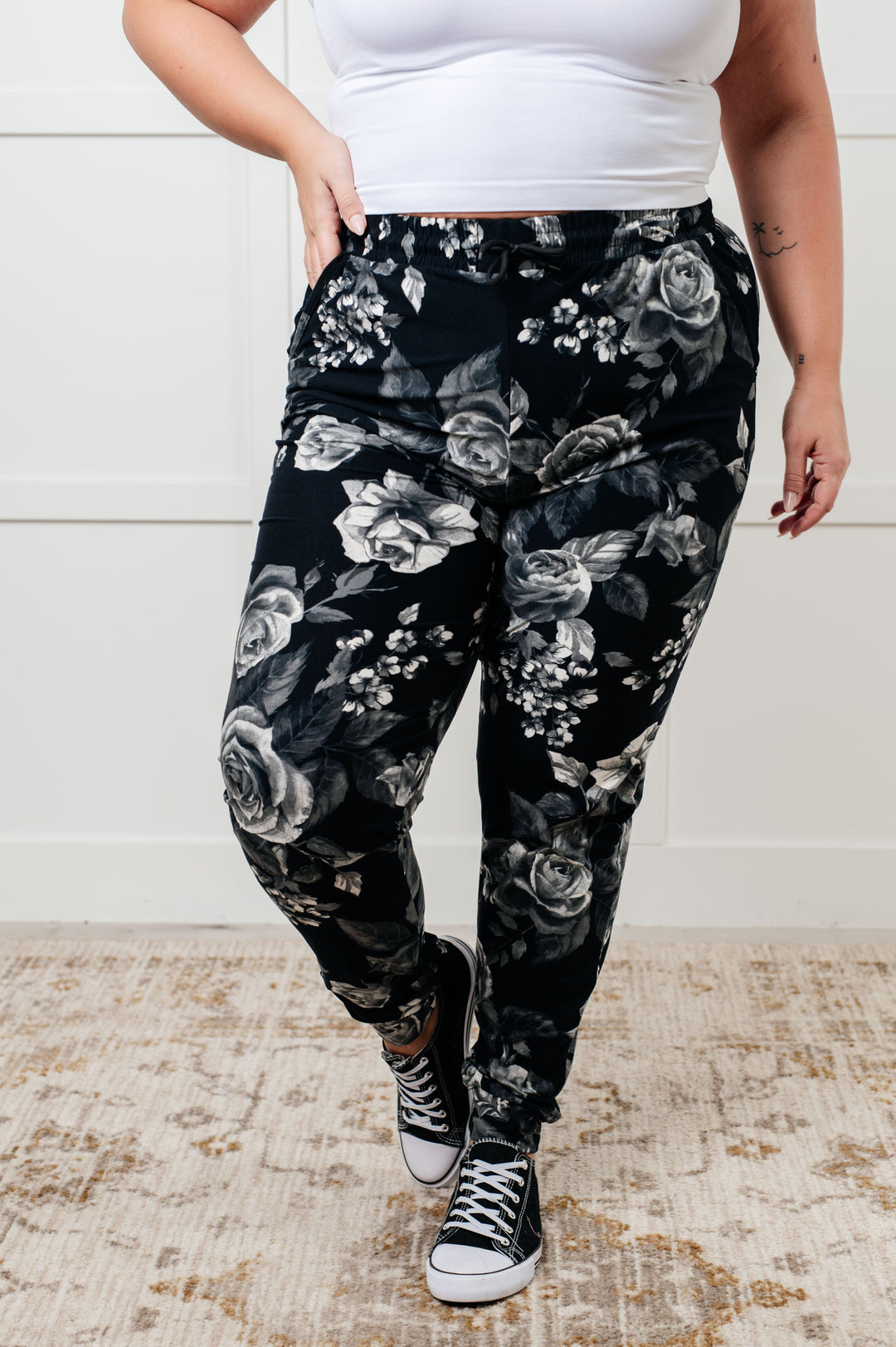 Your New Favorite Joggers in Rose Print-Pants-Inspired by Justeen-Women's Clothing Boutique