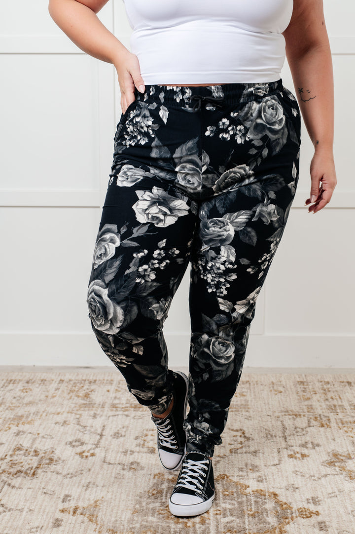 Your New Favorite Joggers in Rose Print-Pants-Inspired by Justeen-Women's Clothing Boutique