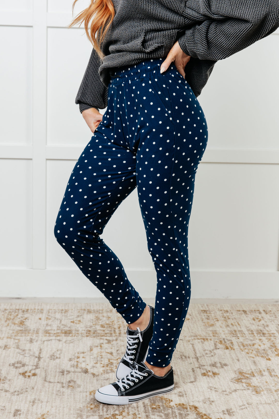 Your New Favorite Joggers in White Polka Dot-Pants-Inspired by Justeen-Women's Clothing Boutique