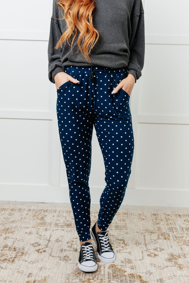 Your New Favorite Joggers in White Polka Dot-Pants-Inspired by Justeen-Women's Clothing Boutique