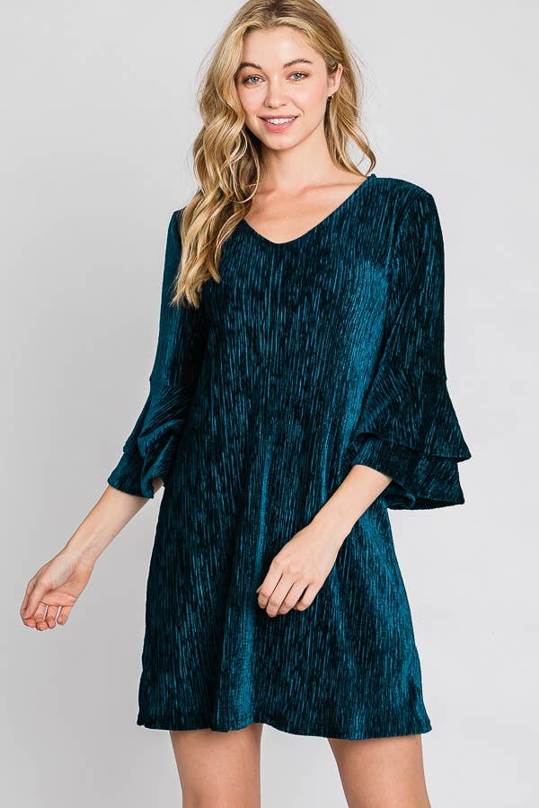 Madeline Velvet Bell Sleeve Layered Dress-Dresses-Inspired by Justeen-Women's Clothing Boutique in Chicago, Illinois