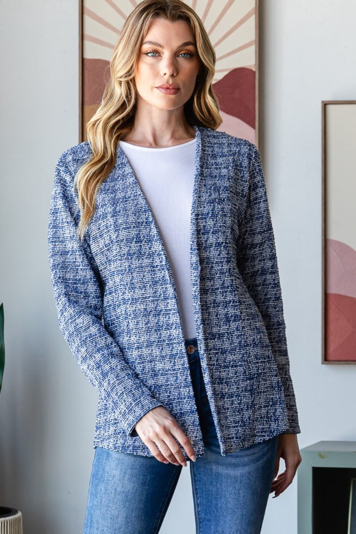 Heimish Full Size Houndstooth Tweed Open Front Blazer-Outerwear-Inspired by Justeen-Women's Clothing Boutique