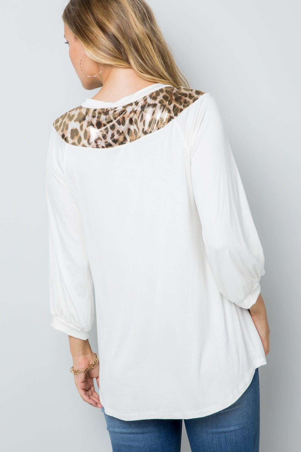 Celeste Full Size Leopard Contrast Balloon Sleeve Top-110 Long Sleeve Tops-Inspired by Justeen-Women's Clothing Boutique