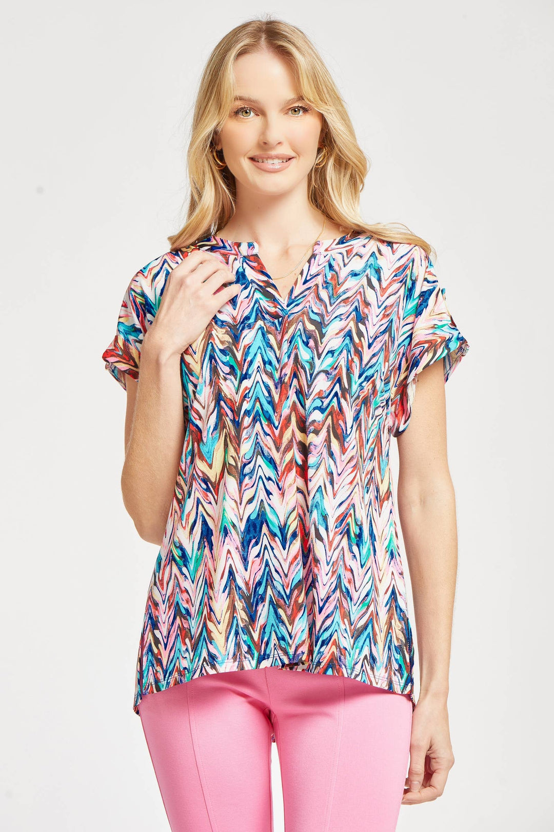 Lindzy Wrinkle Free Dolman Sleeve Top, ZigZag-Short Sleeve Tops-Inspired by Justeen-Women's Clothing Boutique in Chicago, Illinois