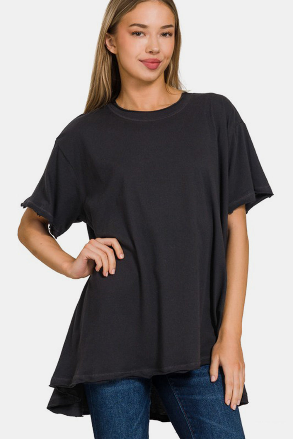 Zenana Round Neck Short Sleeve T-Shirt-100 Short Sleeve Tops-Inspired by Justeen-Women's Clothing Boutique in Chicago, Illinois