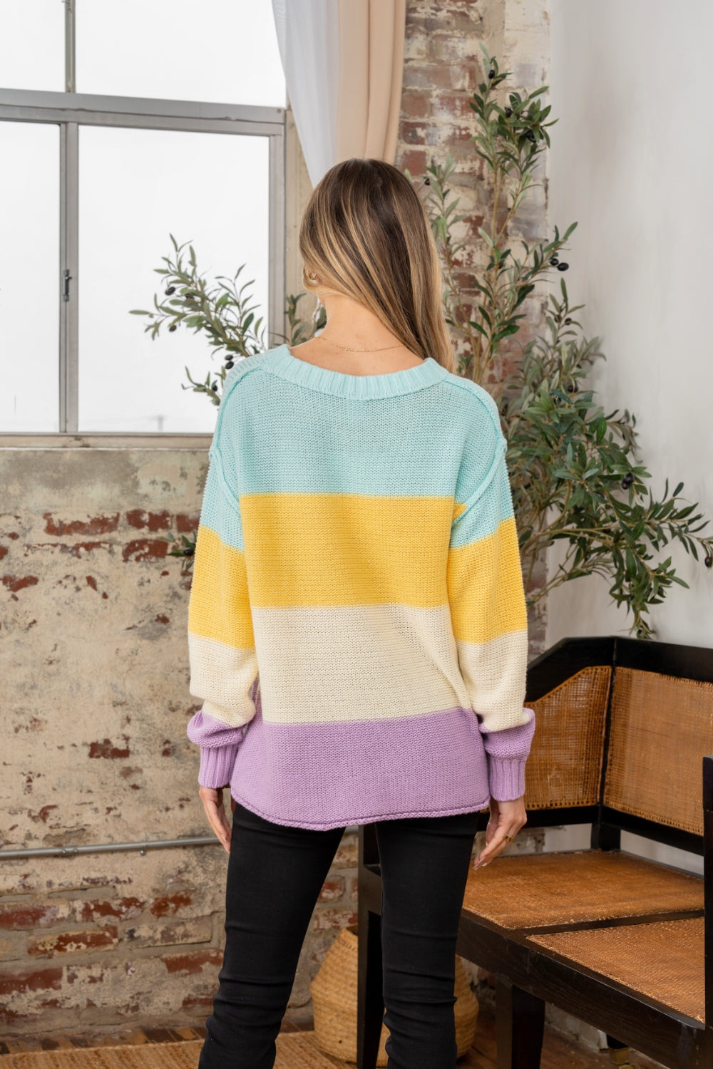 Sew In Love Full Size Color Block Exposed Seam Sweater-Sweaters/Sweatshirts-Inspired by Justeen-Women's Clothing Boutique