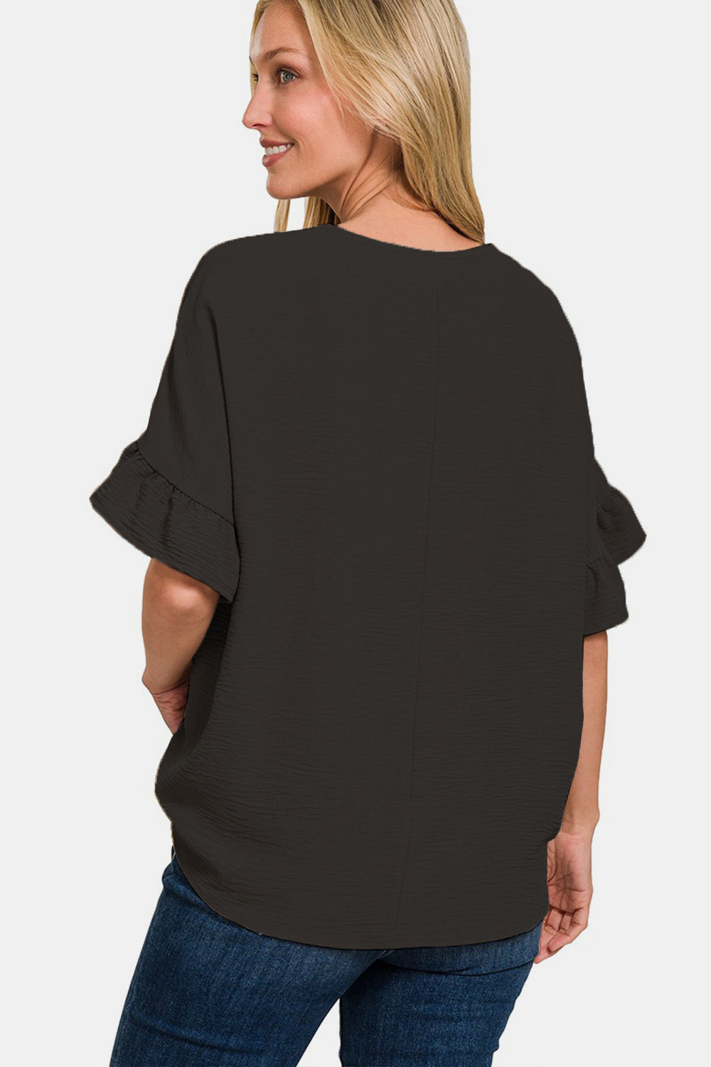 Zenana V-Neck Flutter Sleeve Top-100 Short Sleeve Tops-Inspired by Justeen-Women's Clothing Boutique in Chicago, Illinois
