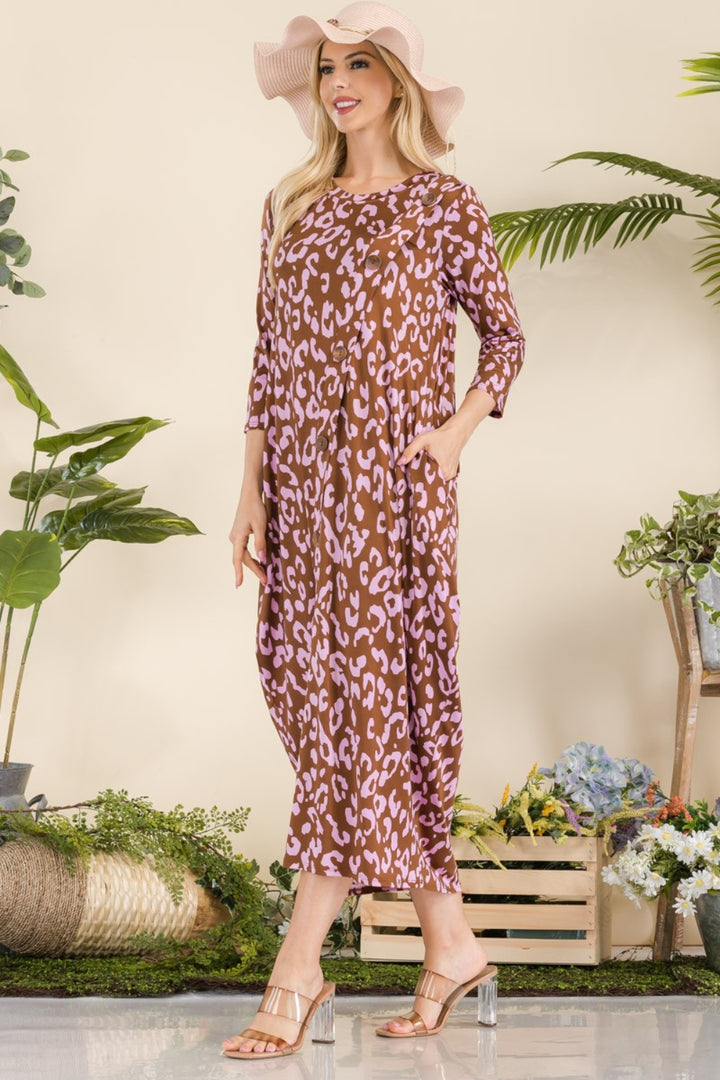 Celeste Full Size Leopard Contrast Dress with Pockets-Dresses-Inspired by Justeen-Women's Clothing Boutique