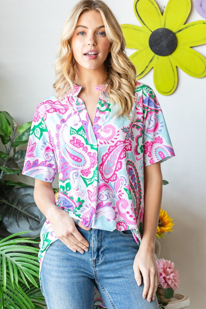 Heimish Full Size Paisley Print Short Sleeve Top-100 Short Sleeve Tops-Inspired by Justeen-Women's Clothing Boutique