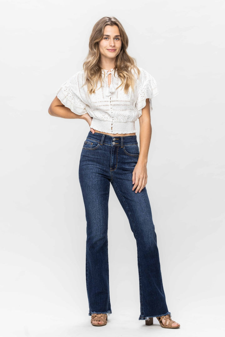 Judy Blue Full Size Frayed Hem Bootcut Jeans-Denim-Inspired by Justeen-Women's Clothing Boutique