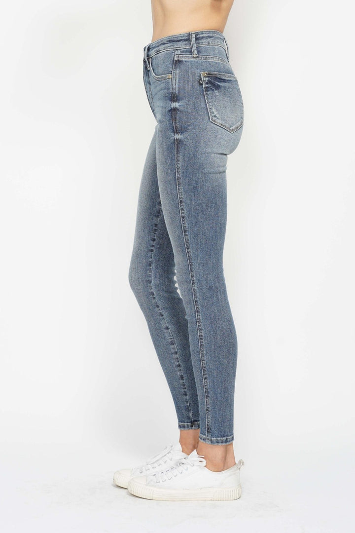 Judy Blue Full Size Tummy Control Contrast Wash Skinny Jeans-Denim-Inspired by Justeen-Women's Clothing Boutique