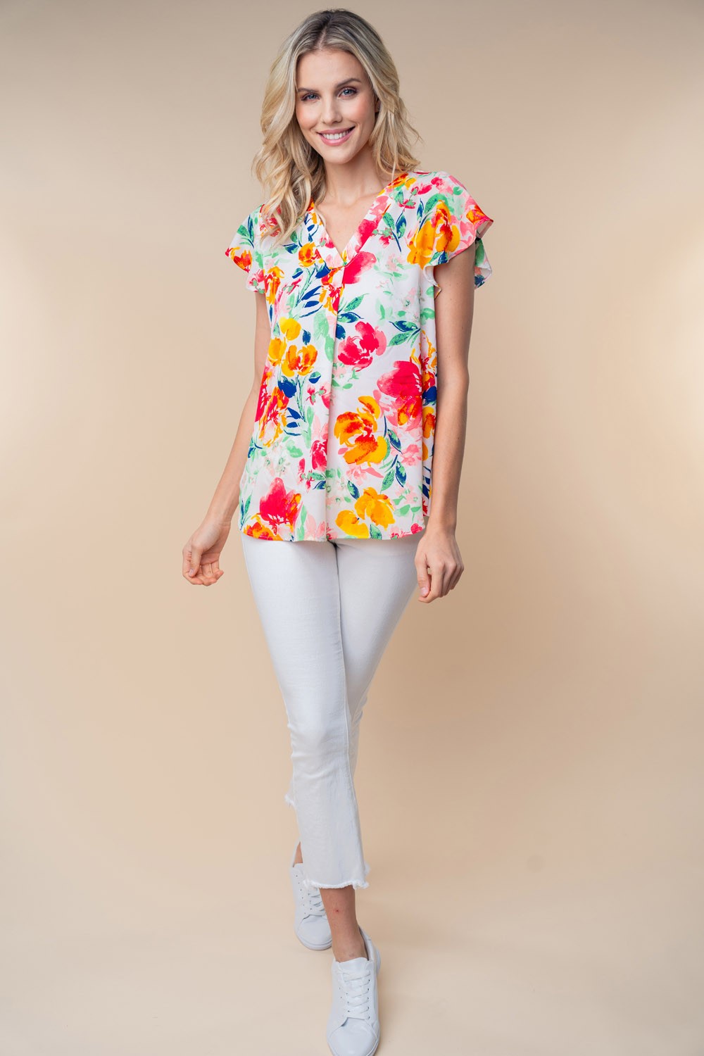 White Birch Full Size Short Sleeve Floral Woven Top-100 Short Sleeve Tops-Inspired by Justeen-Women's Clothing Boutique in Chicago, Illinois