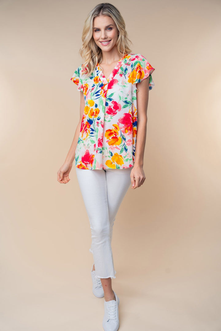White Birch Full Size Short Sleeve Floral Woven Top-100 Short Sleeve Tops-Inspired by Justeen-Women's Clothing Boutique in Chicago, Illinois
