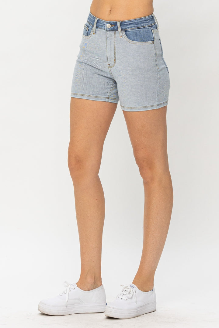 Judy Blue Full Size Color Block Denim Shorts-Denim-Inspired by Justeen-Women's Clothing Boutique in Chicago, Illinois