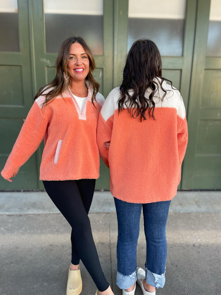 PREORDER: Half Zip Fleece Pullover in Sherbet-Womens-Inspired by Justeen-Women's Clothing Boutique