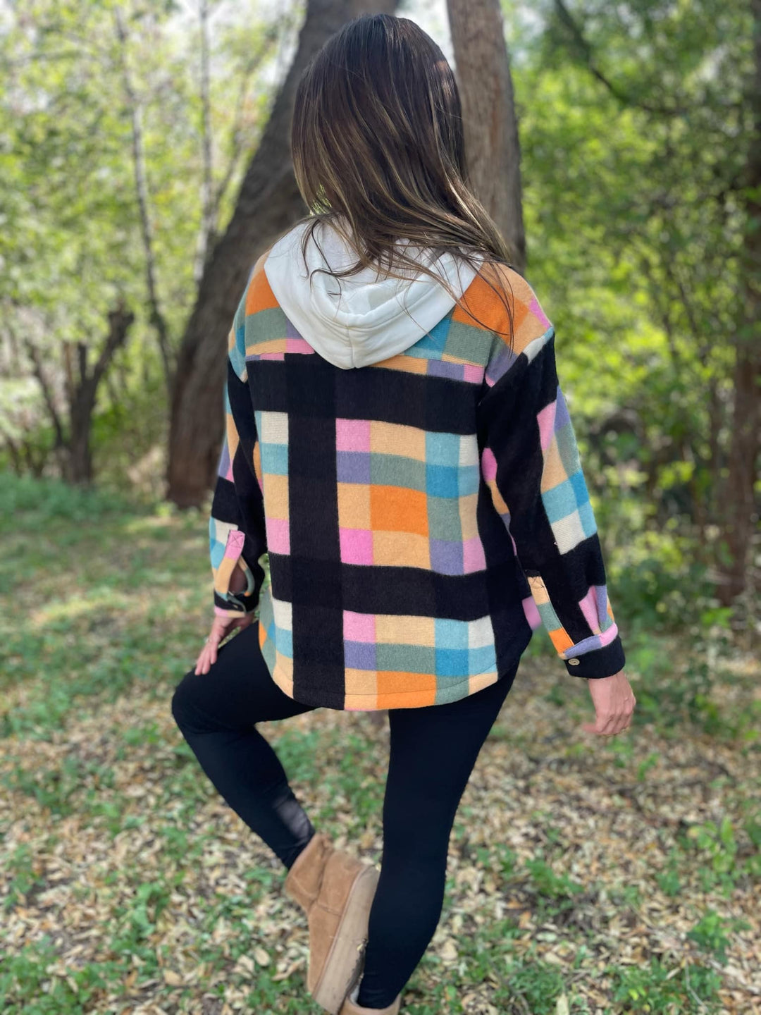 PREORDER: Rainbow Plaid Button Hoodie-Womens-Inspired by Justeen-Women's Clothing Boutique