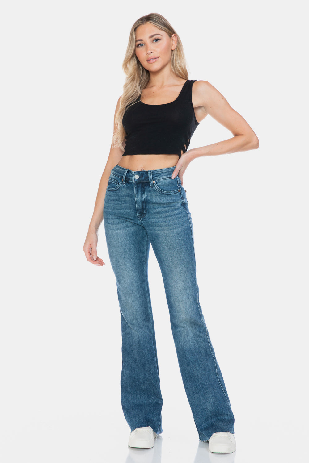 Judy Blue Full Size Tummy Control Cut Hem Flare Jeans-Denim-Inspired by Justeen-Women's Clothing Boutique