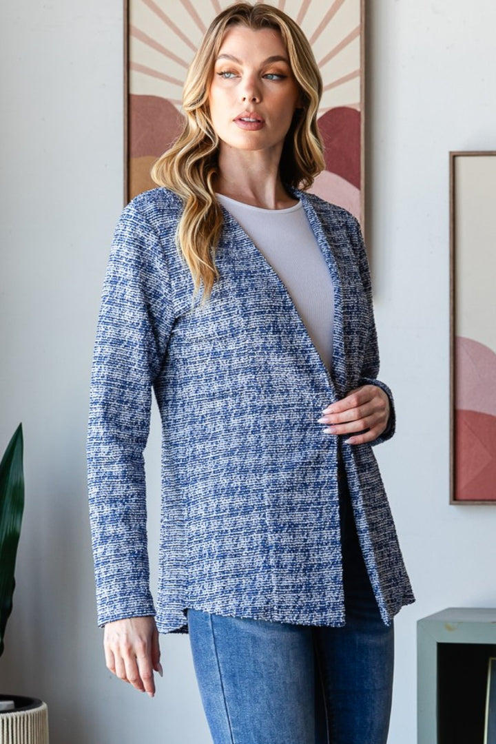 Heimish Full Size Houndstooth Tweed Open Front Blazer-Outerwear-Inspired by Justeen-Women's Clothing Boutique