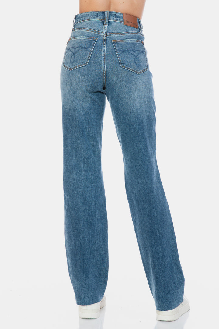 Judy Blue Full Size Tummy Control Cut Raw Hem Straight Jeans-Denim-Inspired by Justeen-Women's Clothing Boutique