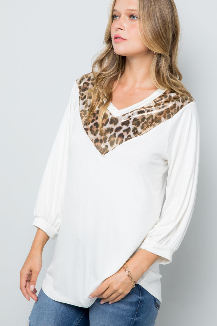 Celeste Full Size Leopard Contrast Balloon Sleeve Top-110 Long Sleeve Tops-Inspired by Justeen-Women's Clothing Boutique