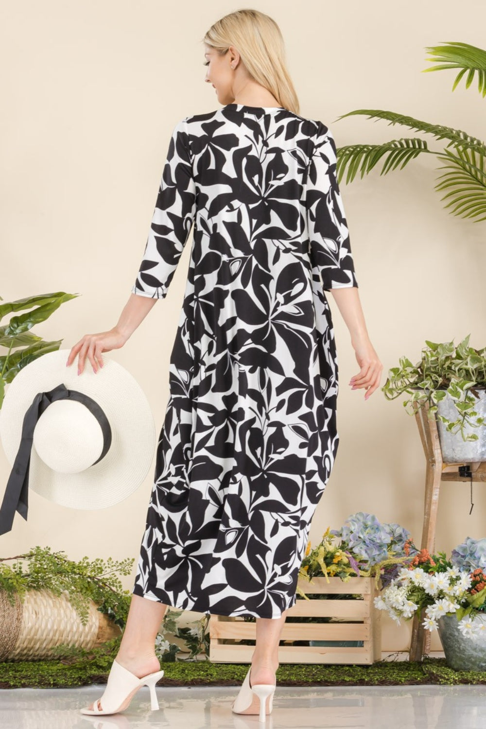 Celeste Full Size Printed Contrast Dress with Pockets-Dresses-Inspired by Justeen-Women's Clothing Boutique