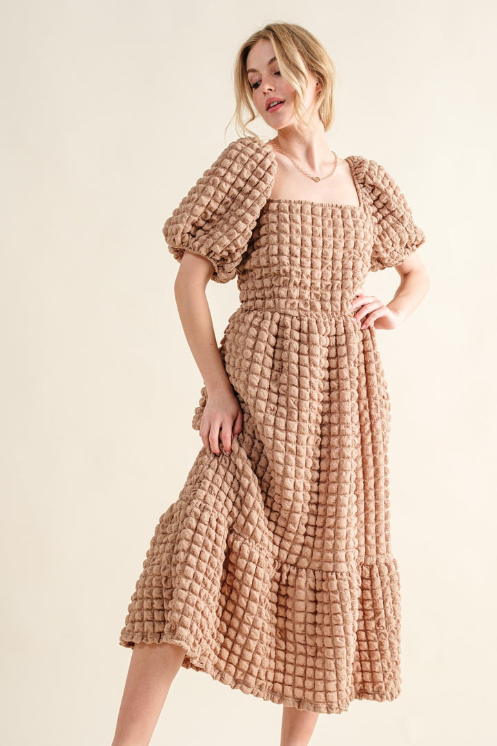 And The Why Full Size Square Neck Puff Sleeve Dress-Dresses-Inspired by Justeen-Women's Clothing Boutique