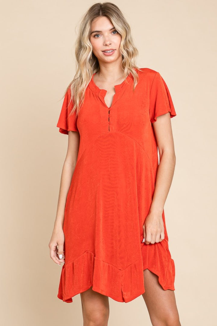 Culture Code Full Size Short Sleeve Ruffled Asymmetric Hem Dress-Dresses-Inspired by Justeen-Women's Clothing Boutique