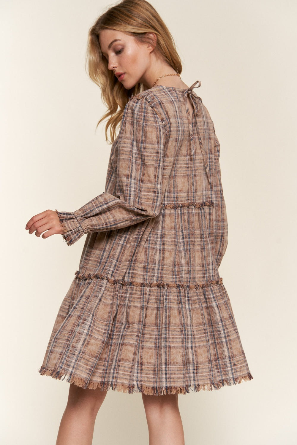 And The Why Full Size Washed Frayed Tiered Plaid Dress-Dresses-Inspired by Justeen-Women's Clothing Boutique