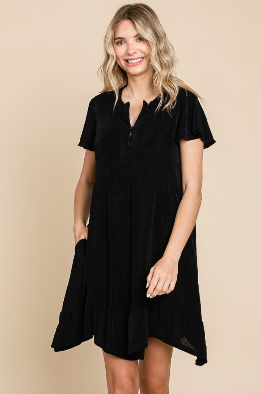 Culture Code Full Size Short Sleeve Ruffled Asymmetric Hem Dress-Dresses-Inspired by Justeen-Women's Clothing Boutique