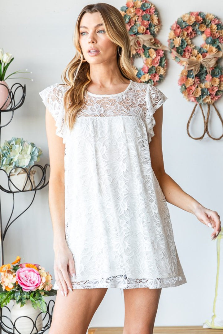 Heimish Full Size Round Neck Cap Sleeve Lace Top-100 Short Sleeve Tops-Inspired by Justeen-Women's Clothing Boutique in Chicago, Illinois