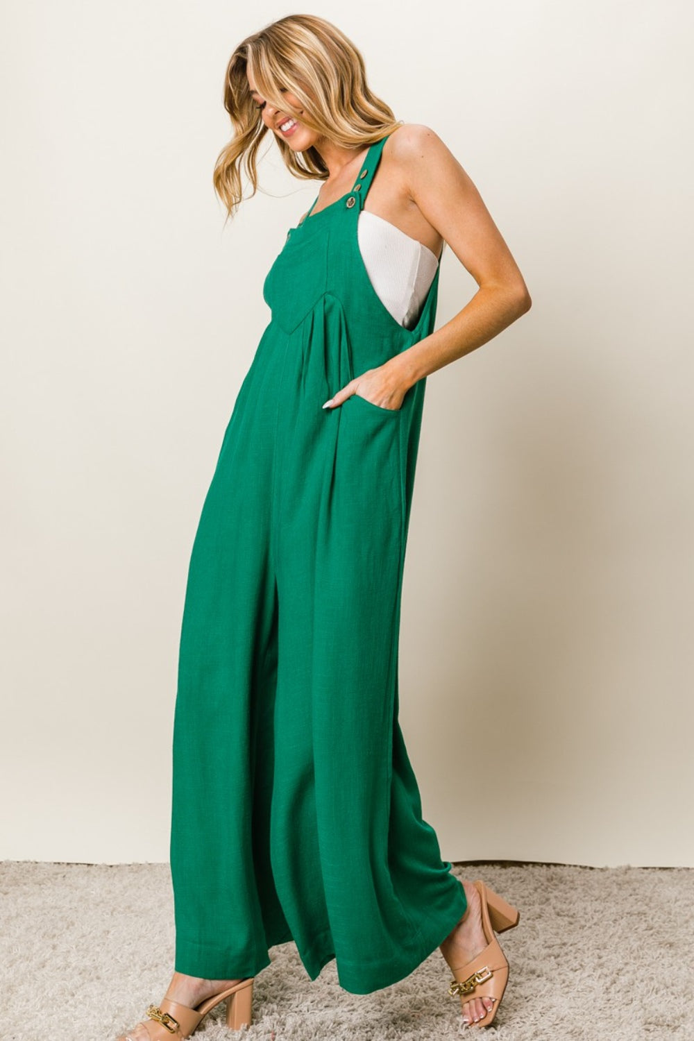 BiBi Texture Sleeveless Wide Leg Jumpsuit-Jumpsuits & Rompers-Inspired by Justeen-Women's Clothing Boutique in Chicago, Illinois