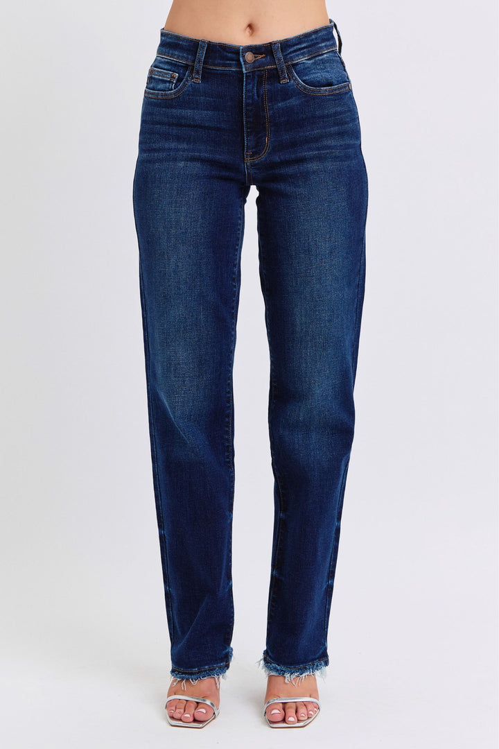 Judy Blue Full Size Raw Hem Straight Leg Jeans-Denim-Inspired by Justeen-Women's Clothing Boutique