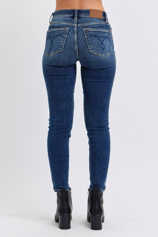 Judy Blue Full Size Mid-Rise Waist Skinny Jeans with Pockets-Denim-Inspired by Justeen-Women's Clothing Boutique