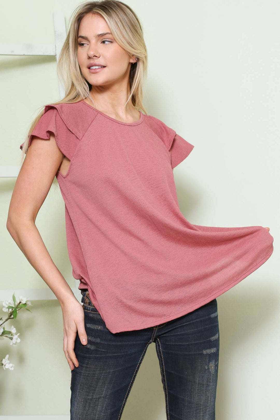 Viva Ruffle Short Sleeve Top, Pink-Short Sleeve Tops-Inspired by Justeen-Women's Clothing Boutique in Chicago, Illinois