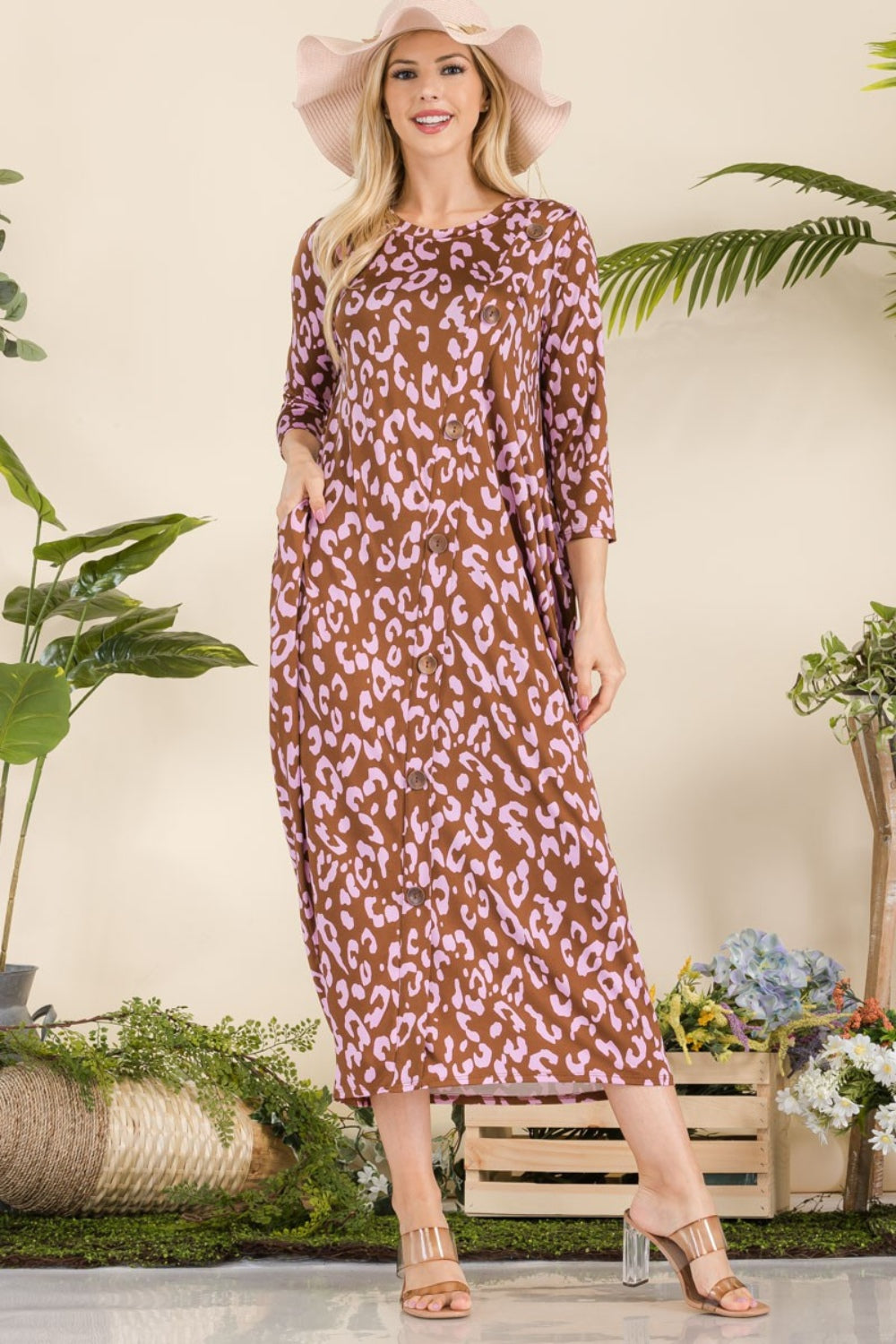 Celeste Full Size Leopard Contrast Dress with Pockets-Dresses-Inspired by Justeen-Women's Clothing Boutique