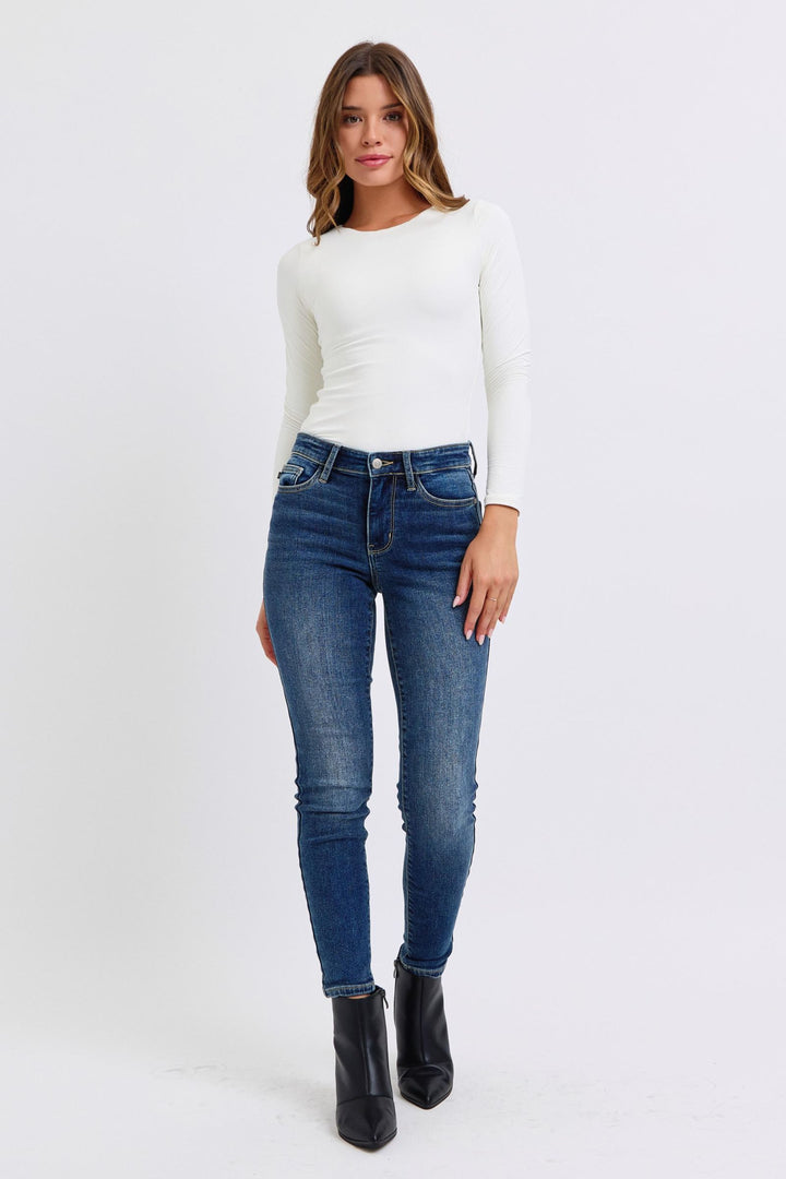 Judy Blue Full Size Mid-Rise Waist Skinny Jeans with Pockets-Denim-Inspired by Justeen-Women's Clothing Boutique