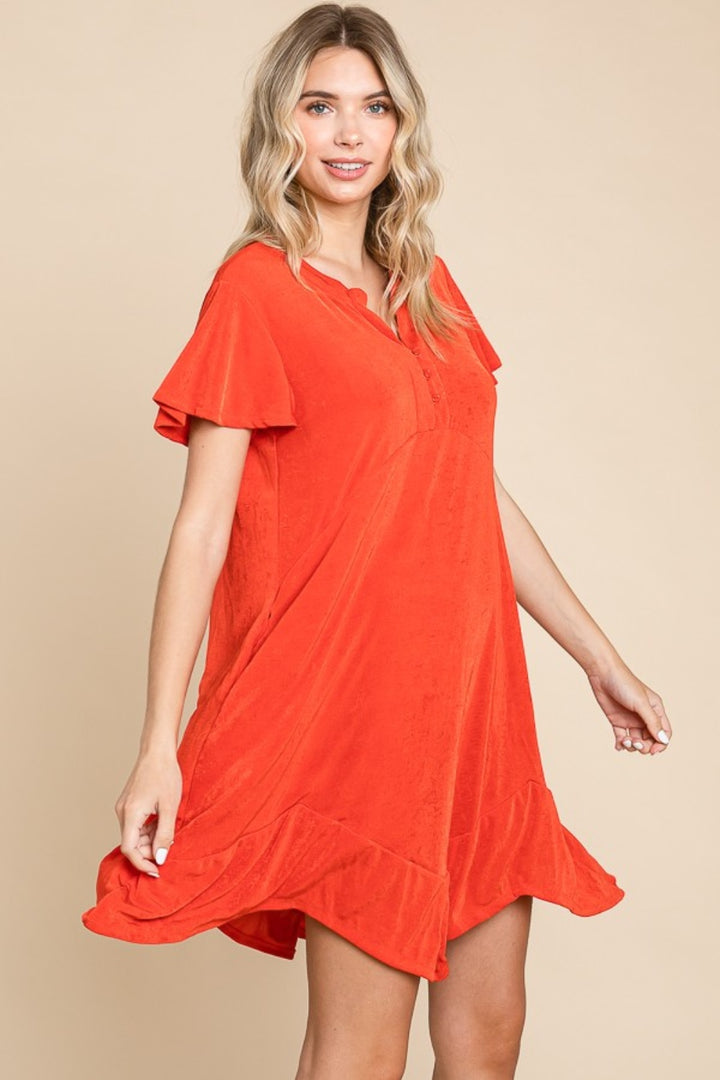 Culture Code Full Size Short Sleeve Ruffled Asymmetric Hem Dress-Dresses-Inspired by Justeen-Women's Clothing Boutique