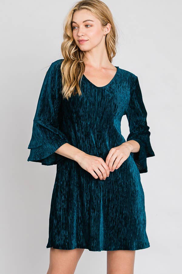Madeline Velvet Bell Sleeve Layered Dress-Dresses-Inspired by Justeen-Women's Clothing Boutique in Chicago, Illinois