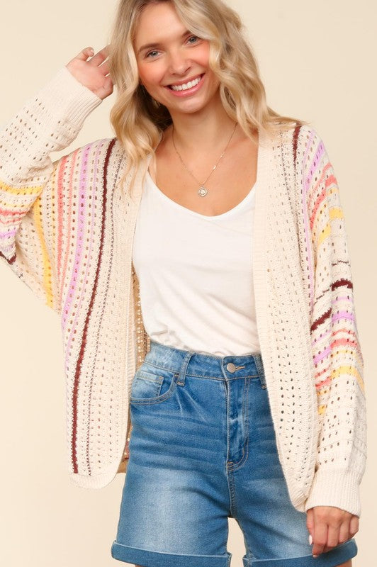 Haptics Full Size Striped Crochet Open Front Cardigan-Cardigans + Kimonos-Inspired by Justeen-Women's Clothing Boutique