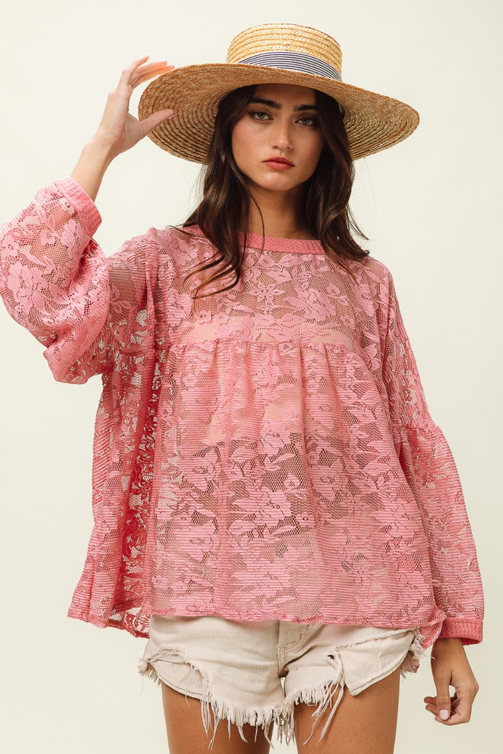 BiBi Floral Lace Long Sleeve Top-110 Long Sleeve Tops-Inspired by Justeen-Women's Clothing Boutique in Chicago, Illinois