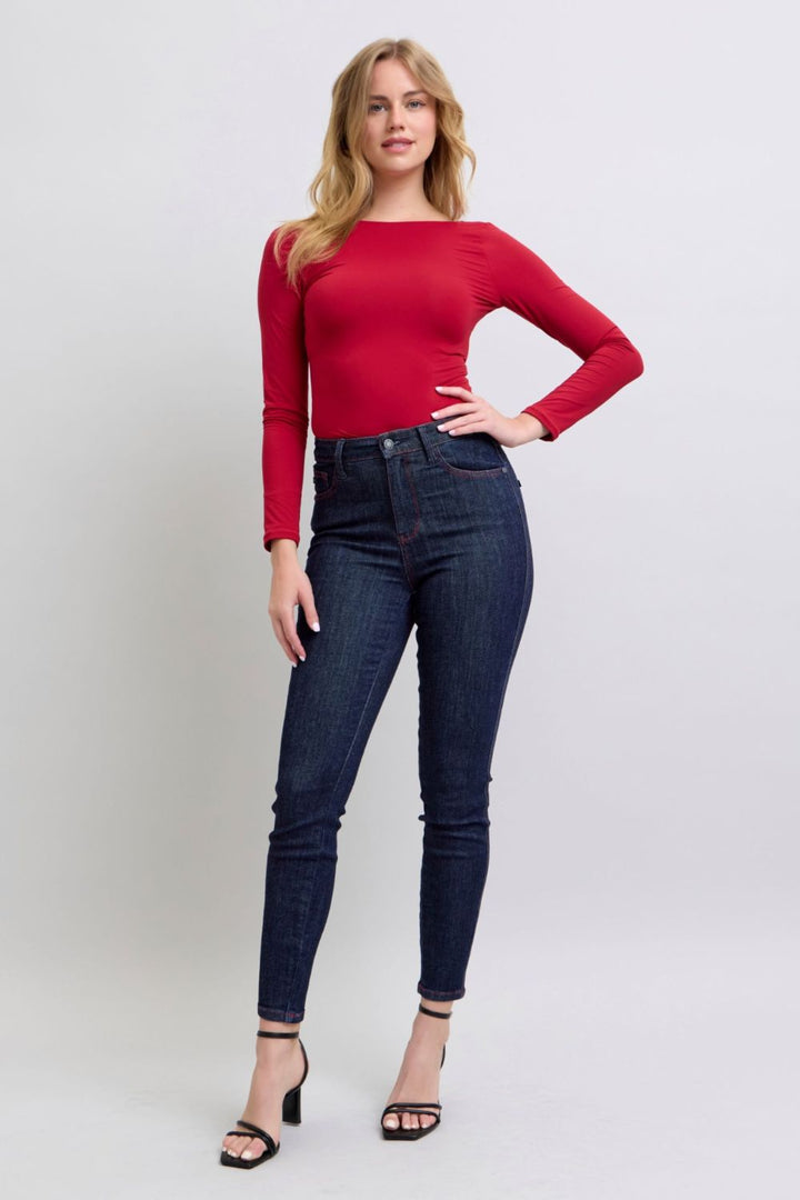 Judy Blue Full Size Heart Shaped Back Pockets Skinny Jeans-Denim-Inspired by Justeen-Women's Clothing Boutique