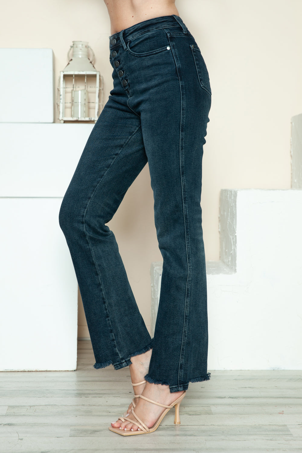 Judy Blue Full Size Button Fly Hem Destroy Straight Jeans-Denim-Inspired by Justeen-Women's Clothing Boutique