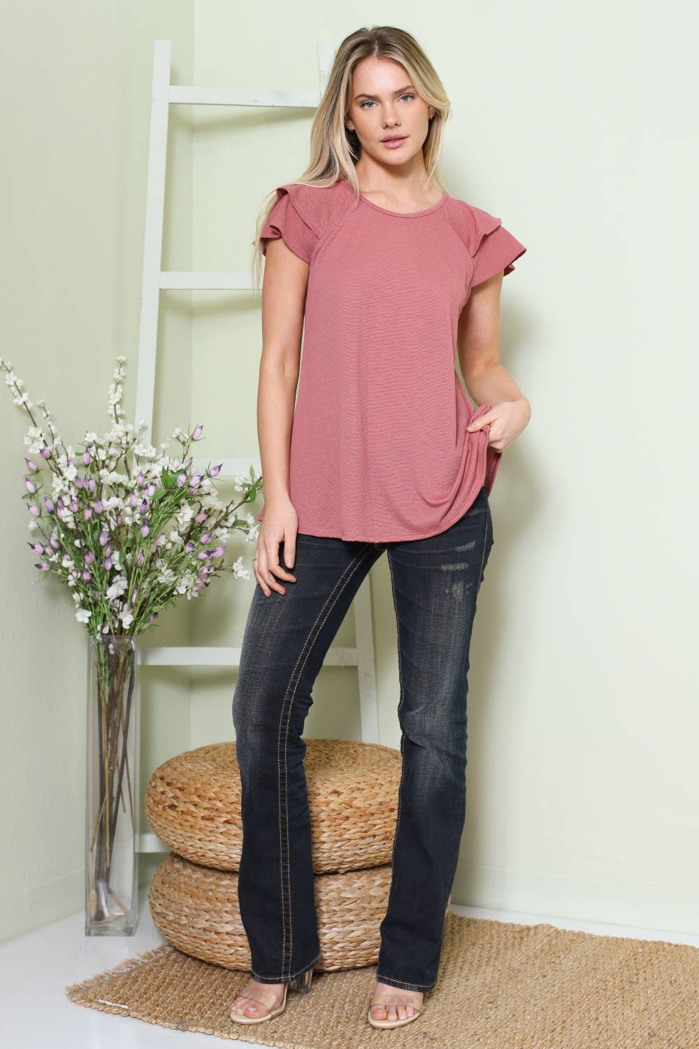 Viva Ruffle Short Sleeve Top, Pink-Short Sleeve Tops-Inspired by Justeen-Women's Clothing Boutique in Chicago, Illinois