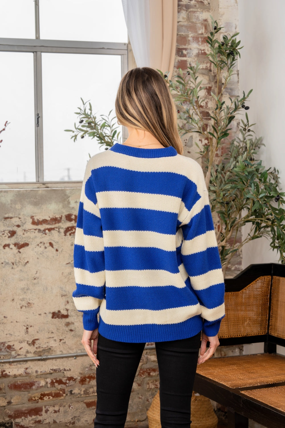 Sew In Love Full Size Contrast Striped Round Neck Sweater-110 Long Sleeve Tops-Inspired by Justeen-Women's Clothing Boutique