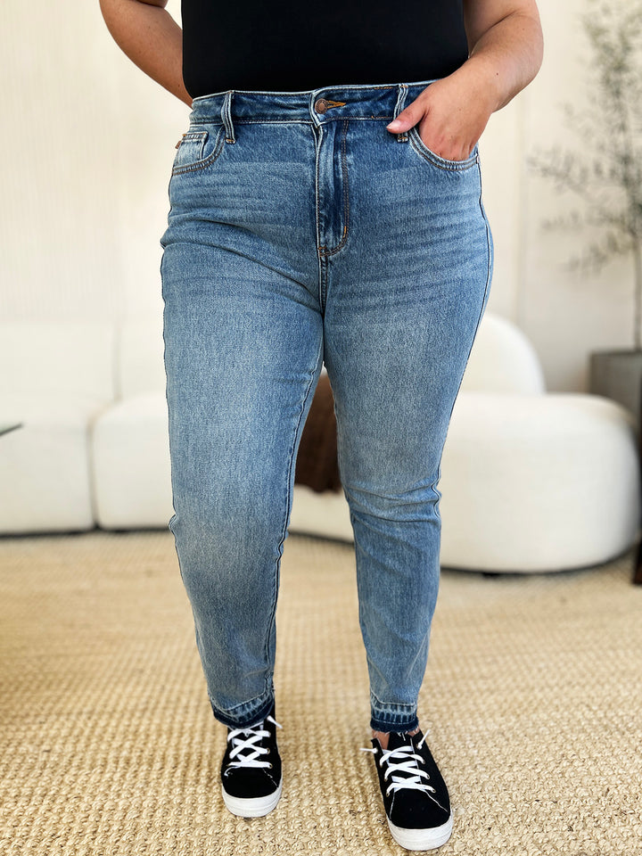 Judy Blue Full Size Mid Rise Rigid Magic Release Hem Jeans-Denim-Inspired by Justeen-Women's Clothing Boutique