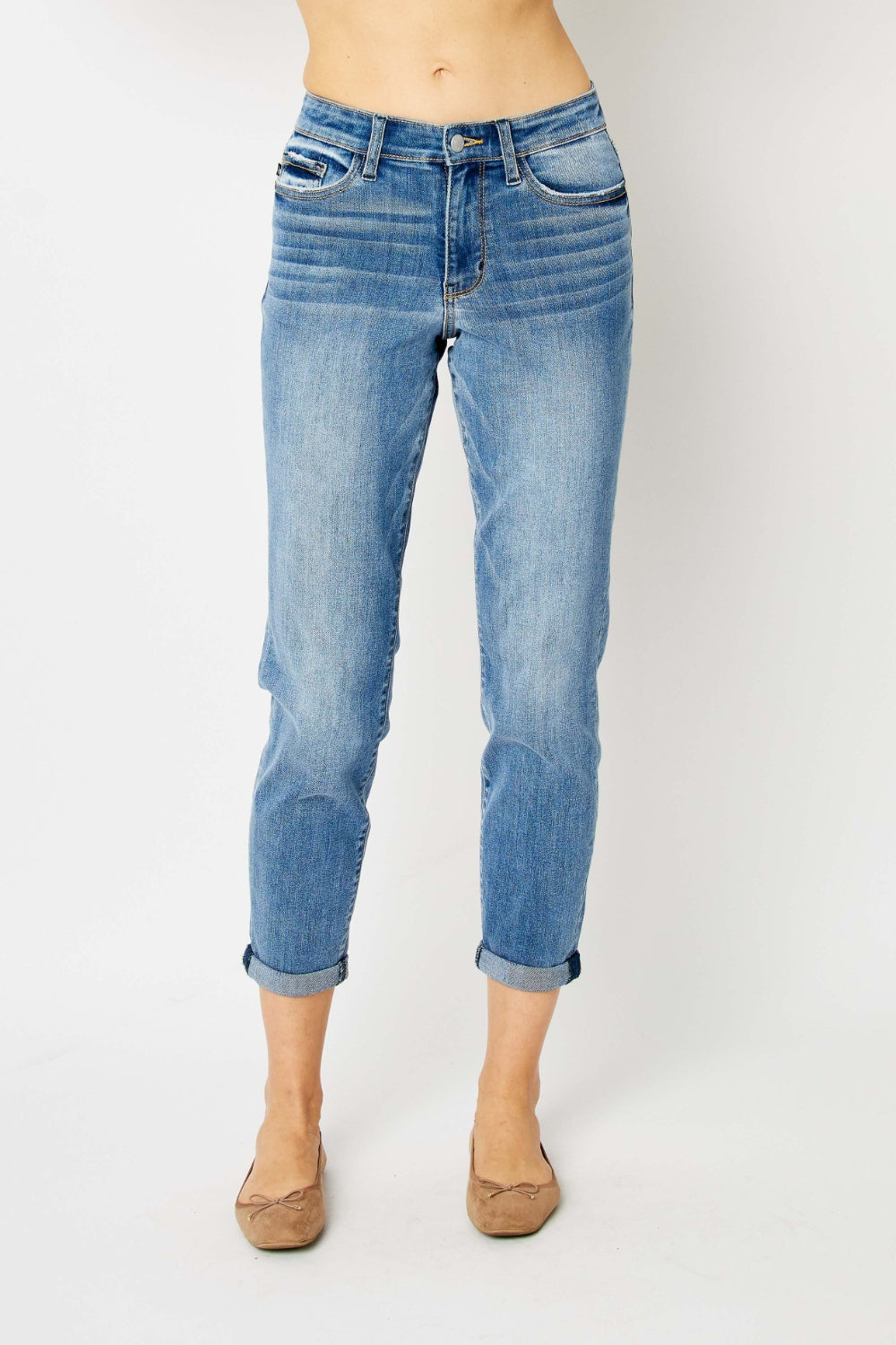 Judy Blue Full Size Cuffed Hem Slim Jeans-Denim-Inspired by Justeen-Women's Clothing Boutique in Chicago, Illinois